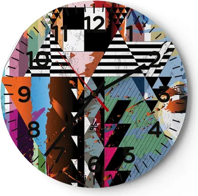 Produktbild von Wanduhr - Rund - Glasuhr - Abstraktion modern - 30x30cm - Schleichendes Uhrwerk - Lautlos - zum Aufhängen bereit - Dekoration Modern - Wanddekoration aus Glas - C4AR30x30-3636