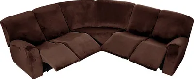 Produktbild von (Braun) 5-Sitzer-Liegebezug Samt L-Form Stretch Liegesofa Anti-Rutsch-Kissen Sofabezüge