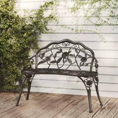 Image de Banc de jardin de 100 cm, en aluminium moulé noir, mobilier, mobilier de jardin et chaises de jardin, bancs de jardin - 317740