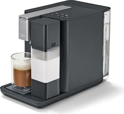 Produktbild von Tchibo Qbo MILK MASTER Premium Kapselmaschine für Cappuccino, Espresso, Caffè Crema, Caffè Grande, Milchschaum auf Knopfdruck mit abnehmbarem Milchtank 300ml, mit Abschaltautomatik, Gently Grey