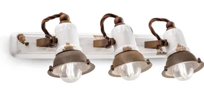 Produktbild von Spot Metall Keramik E14 verstellbar Weiß Shabby Antik Rostbraun 3-flammig länglich Vintage Design