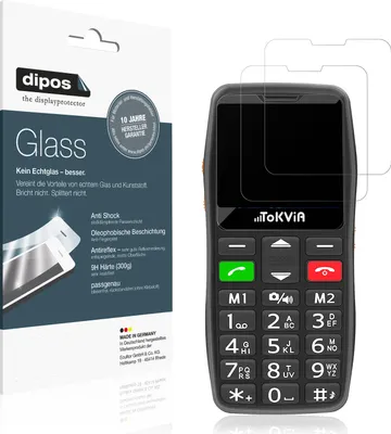 Produktbild von 2x Schutzfolie für Tokvia Seniorenhandy matt - Anti-Shock 9H Folie dipos Glass Kunststoffglas