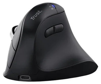 Image de Trust Vyran, Pour droitiers, Design vertical, Optique, Sans fil RF + Bluetooth, 4800 DPI, Noir