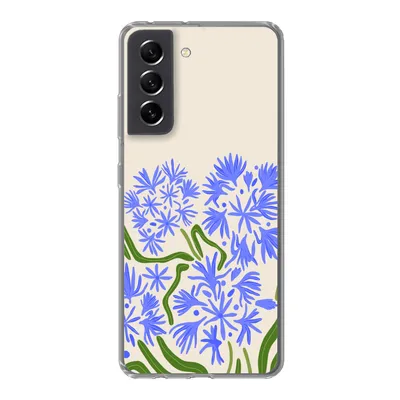 Produktbild von MuchoWow® Handyhülle Schutzhülle Hülle für Samsung Galaxy S21 FE Blume - Blau - Blatt - Einfach Silikon Softcase Handy Hülle - Mobiltelefonhülle