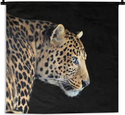 Produktbild von MuchoWow® Wandteppich Wandbehang Leopard - Tiere - Schwarz 150x150 cm Tapisserie Dekoration Wandtuch - Wohnaccessoires - Modernes