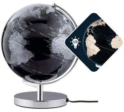 Globe mit LED-Beleuchtung, 25 cm, schwarz/silber