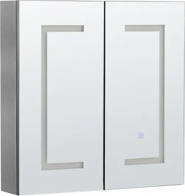 Produktbild von BELIANI Bad Spiegelschrank Schwarz Sperrholzplatte 2 türig 60 x 60 cm mit LED-Licht Fächern Wandeinbau Modern Trendy Badezimmer Möbel