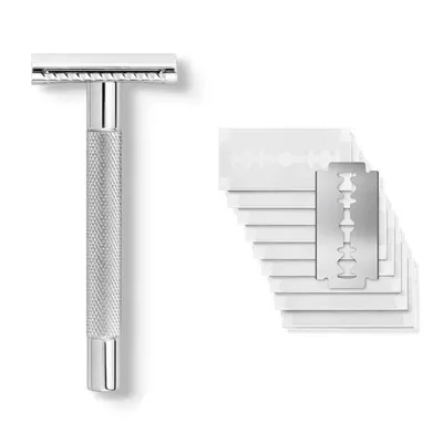 Image de Rasoir Solingen Stahl - Rasoir humide noble fabriqué à Solingen avec manche ergonomique en acier - Idée de cadeau pour hommes