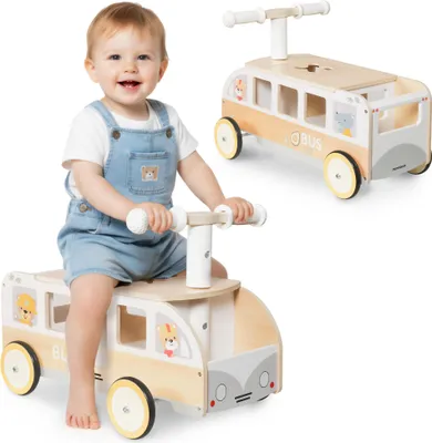 Produktbild von Holz Rutschfahrzeug Bus für Kinder mit Stauraum & Lenkrad – Laufauto aus Holz Mamabrum