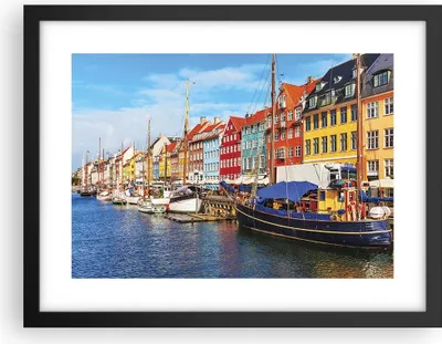 Produktbild von Gerahmtes Poster - Schwarzer Rahmen - Kopenhagen Nahavn Schiffe - 40x30 cm - Wand Bild - Wanddeko - Wandbilder - Wandposter - Bilderrahmen - Bilder - Kunstdruck - Wandbild - P2BAA40x30-4205
