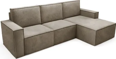 Produktbild von BETTSO Cord groß ORTO gepolstertes Ecksofa für Wohnzimmer Hellbraun Rechts