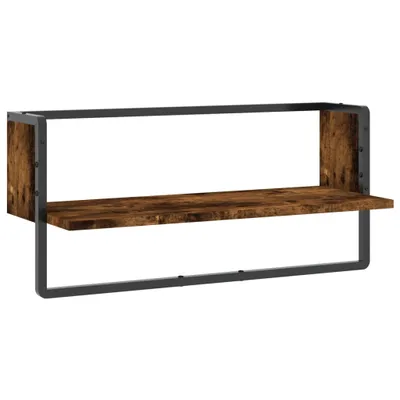 Image de vidaXL Étagère murale avec barre Chêne fumé 65x25x30 cm