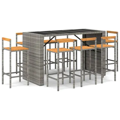 Produktbild von 7-tlg. Gartenbar-Set Grau Poly Rattan & Massivholz Akazie