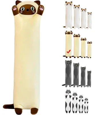 Productafbeelding van Pluche kattenknuffel, kussen, zacht speelgoed, cadeaus voor kinderen, geel, 110 cm