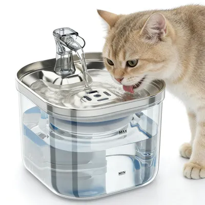 Produktbild von MODFU Katzen-Trinknäpfe, Automatischer Trinkbrunnen für Katzen und Hunde, Edelstahl Haustier Wasserspender, Leise, Trinkautomat mit Filter, Trinkbrunnen für Katzen und kleine Hunde