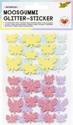 Produktbild von folia Moosgummi Glitter-Sticker BUTTERFLIES 40 Stück auf 2 Bögen