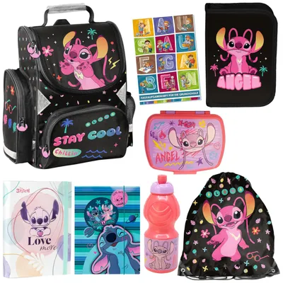 Produktbild von Schulranzen für Jungen und Mädchen, 8er-Set - Schul-Rucksack für Kinder mit Federmäppchen- Schuhbeutel Hausaufgabenheft- Stitch
