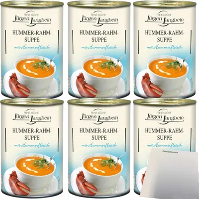 Produktbild von Jürgen Langbein Hummer Rahm Suppe mit Hummerfleisch 6er Pack (6x400ml Dose) + usy Block