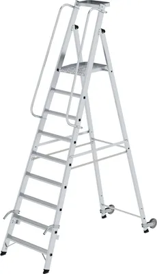 Zdjęcie produktu dla Aluminiowa drabina z kółkami i uchwytem 9 stopni 51089