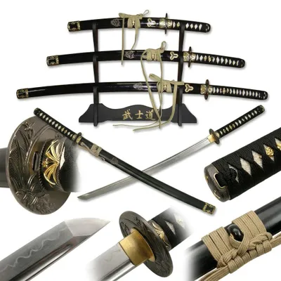 Produktbild von Katana Schwert Set, Samurai Schwert, Wakizashi, Tanto - Inspiriert von Kill Bill - Sword mit Schwertständer | HKS114-B