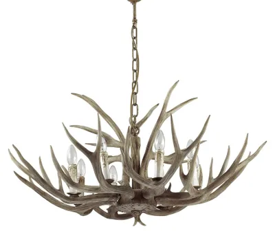 Image de Ideal Lux 115504 Chalet Bois Lustre Bois de cerf Ø 91 8-flamme Lampe à suspendre Rustique Ronde