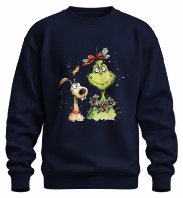 Produktbild von Grinch Hund Weihnachtskranz Schleife Lustig Weihnachten Max Sweatshirt Pullover, Navy, L