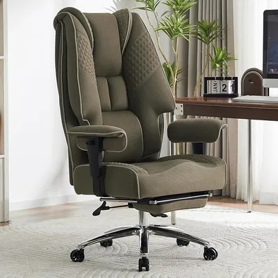 Obrázok produktu pre Kancelárska stolička, ergonomická, nosnosť 200 kg, stolička k písaciemu stolu s podnožkou a priedušnou sieťovinou, vysoká opierka s 14 cm vrstvou pružin, otočná stolička s výškovo nastaviteľnými opierkami rúk (svetlozelená)
