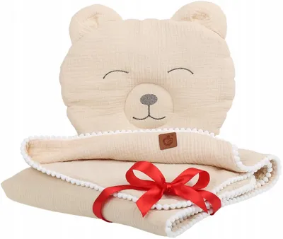 Produktbild von Babymam Musselintuch mit Bärenkissen – Kuscheliges Neugeborenen-Geschenkset
