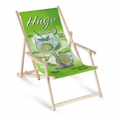 Produktbild von Klappbare Oxford Strandliege Fullprint Hugo drink – Tragbare Gartenliege mit Armlehnen, leichte Campingliege