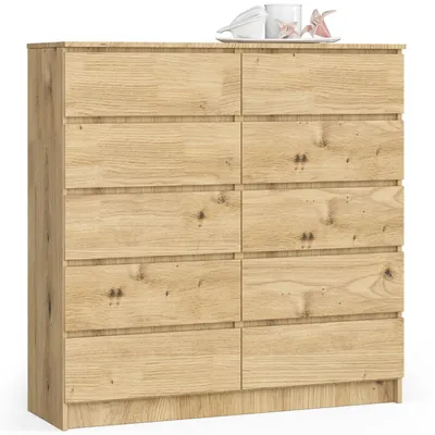 Image de Commode haute de 120 cm avec 10 tiroirs, buffet, meuble de rangement de 121 cm de haut