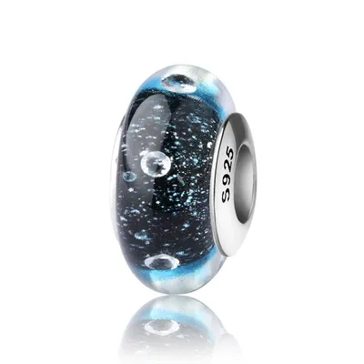 Produktbild von PANDACHARMS Blauschwarze Luftblasen Glas Charm, 925er Sterling Silber, passt zu Pandora