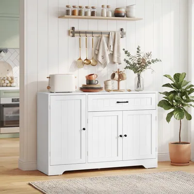 Productafbeelding van Keukenbuffet met lade, servieskast, voorraadkast, verstelbare planken, spaanplaat/MDF, wit | 110 x 40 x 80 cm | 19 kg