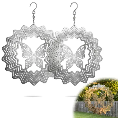 2er Set Metall-Windspiele Schmetterling, Spiegelglanz, 15 cm