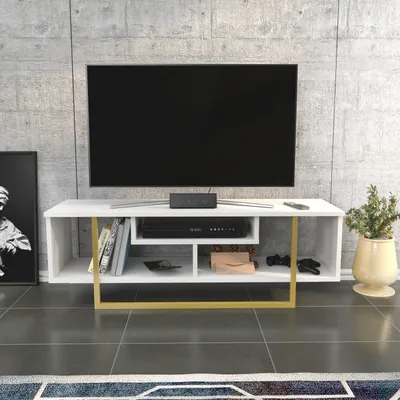 Produktbild von Skye Decor, Asal 120 - Gold, White, Fernsehtisch, Gold, 100 % MELAMINBESCHICHTETE SPANPLATTEN, 120 x 35,2 x 40,2 cm