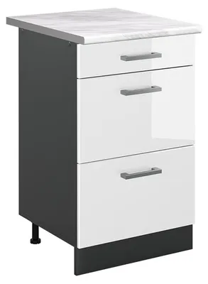 Produktbild von Küchenunterschrank Vicco R-Line Weiß Hochglanz/Anthrazit 50 cm Arbeitsplatte Marmor, Model 69897