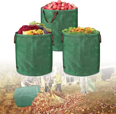 Produktbild von ACXIN 3X Gartenabfallsäcke mit Griffen 272L UV-Stabil und Wasserabweisend Wiederverwendbare und Stabile Gartensäcke faltbar Reißfest Laubsack