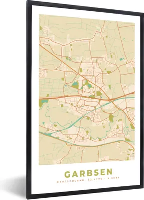 Produktbild von MuchoWow® Gerahmtes Poster Karte - Garbsen - Vintage - Stadtplan - Karte 60x90 cm - Poster mit Schwarzem Bilderrahmen Wandposter Rahmen Foto Bilder - Kunst