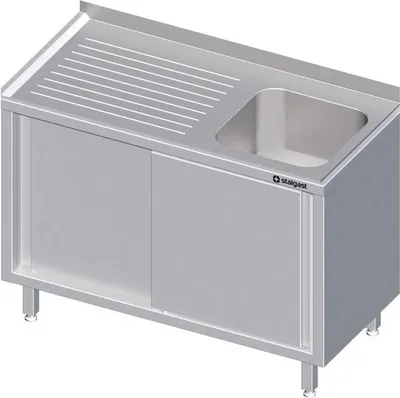 Produktbild von Spülschrank mit Schiebetüren 1000x600x850 mm, mit einem Becken rechts, mit Aufkantung, verschweißt
