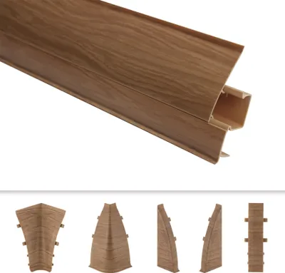 Produktbild von LEMAL Sockelleisten und Zubehör - PVC Fußleisten 60x15mm mit Kabelkanal - (1 Verbinder, VB.8696 Holzoptik Erle) Holzoptik Ecken Verbinder Außen Innen