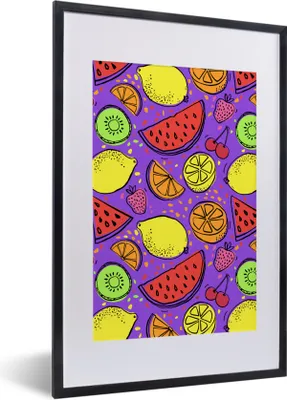 Produktbild von MuchoWow® Gerahmtes Poster Neon - Obst - Lila 40x60 cm - Poster mit Schwarzem Bilderrahmen Wandposter Rahmen Foto Bilder - Poster in Rahmen