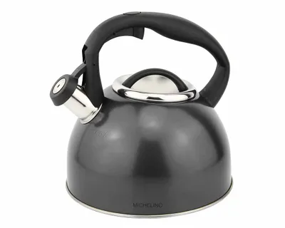 Produktbild von Edelstahl Flötenkessel 2,5L für alle Herdarten, Schwarz mit Soft-Touch-Nylon-Griff in Schwarz