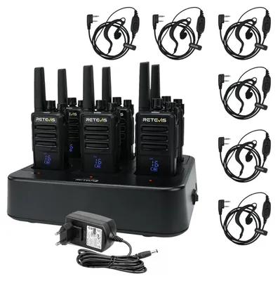 Zdjęcie produktu dla Radiotelefony PMR446 z zestawem słuchawkowym i ładowarką 6-kanałową