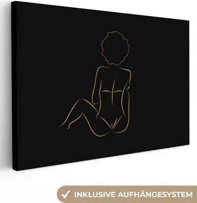 Produktbild von OneMillionCanvasses® - Leinwandbilder - 140x90 cm, Frau - Schwarz - Gold - Strichzeichnung, Wandbilder Kunstdruck Wanddekoration