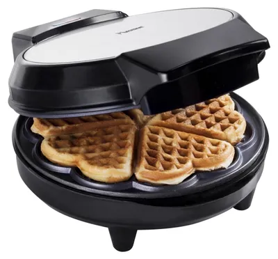 Produktbild von Bestron Waffeleisen für klassische Herzwaffeln, Waffelmaker mit Antihaftbeschichtung, Inklusive Rezeptvorschläge, 700 Watt, Schwarz