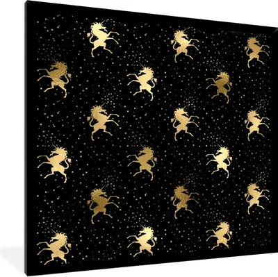Produktbild von MuchoWow® Gerahmtes Poster Muster - Einhorn - Gold 40x40 cm - Poster mit Schwarzem Bilderrahmen Wandposter Rahmen Foto Bilder - Mit Rahmen - Wanddekoration Schlafzimmer