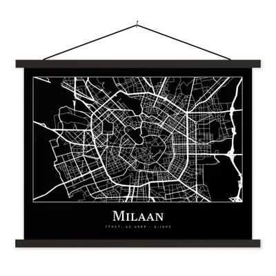 Produktbild von MuchoWow® Textilposter Mailand - Karte - Stadtplan 150x113 cm mit holzfarbenen Rahmen - Poster