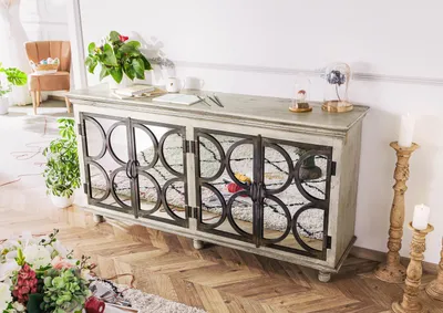 Produktbild von MASSIVMOEBEL24 Sideboard Mango 183x46x92 grau lackiert HERMITAGE #010