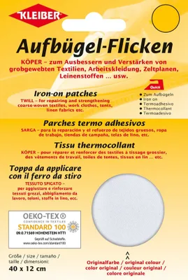 Image de Patch thermocollant en sergé KLEIBER 400 x 120 mm blanc
