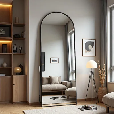 Produktbild von Ganzkörperspiegel 162 x 53 cm, Standspiegel mit gewölbtem Top, Wandspiegel mit Aluminiumrahmen, Großer Spiegel für Schlafzimmer, Wohnzimmer Ankleidezi