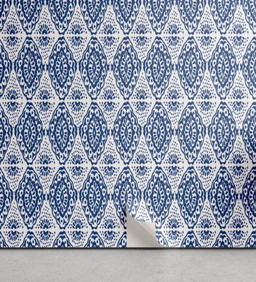 Produktbild von ABAKUHAUS Blau und weiß abziehbare & klebbare Tapete für Zuhause, Ikat Shibori Bohemian, selbstklebendes Wohnzimmer Küchenakzent, 33 cm x 90 cm, Marineblau Weiß